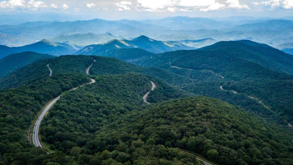 The Cherohala Skyway twists and turns above the clouds on it's way from NC to TN